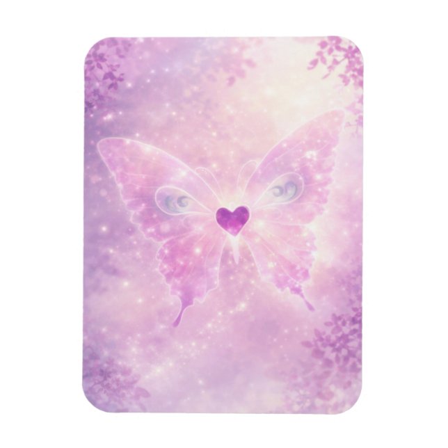 Pink Butterfly Heart Magnet (Vertical)