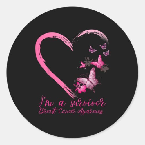 Pink Butterfly Heart Survivor Breast Cancer Awaren Classic Round Sticker