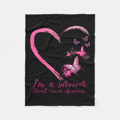 Pink Butterfly Heart Survivor Breast Cancer Awaren Fleece Blanket