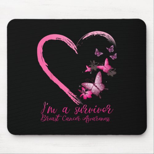 Pink Butterfly Heart Survivor Breast Cancer Awaren Mouse Pad