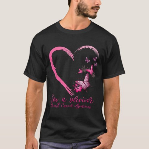 Pink Butterfly Heart Survivor Breast Cancer Awaren T_Shirt