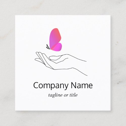 Pink Butterfly in Hand Square Business Card