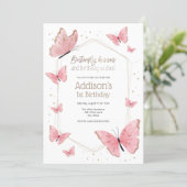 Pink Butterfly Kisses and Birthday Wishes Birthday Invitation (Standing Front)