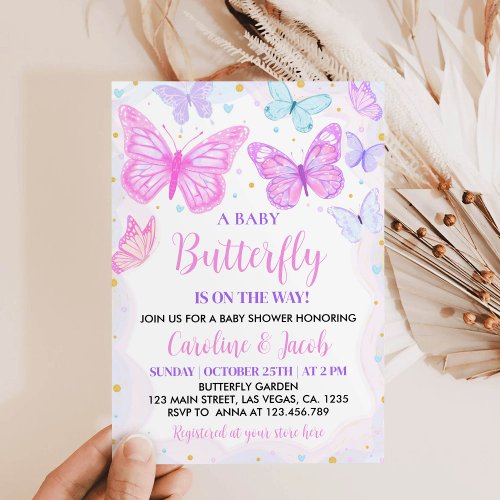 Pink Butterfly Kisses Baby Shower Invitation