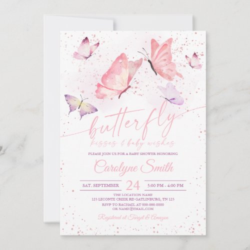 Pink Butterfly Kisses  Baby Wishes Baby Shower Invitation