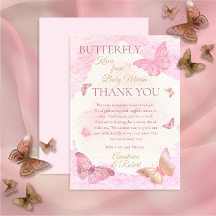 BUTTERFLY INVITATIONS and Thank you Cards, pk 10, girls pink