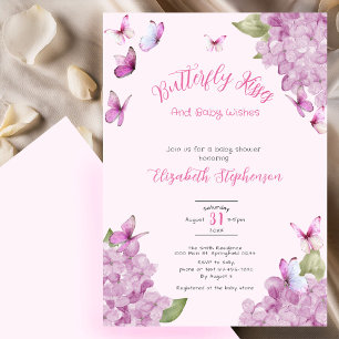 Pink Butterfly Kisses Watercolor Baby Shower Invitation