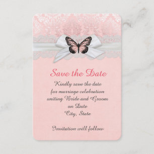 Pink Butterfly Lace Ribbon Damask Save the date