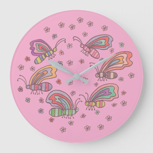 Pink Butterfly Lady Large Clock (Front)