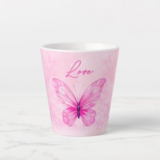 Pink Butterfly Latte Mug