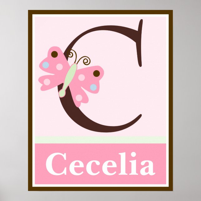 Pink Butterfly Letter & Name Wall Art Poster (Front)
