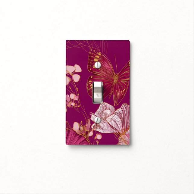 Pink Butterfly Light Switch Cover (In Situ)