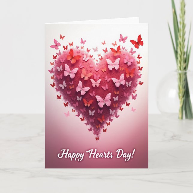 Pink Butterfly Love Heart Card (Front)