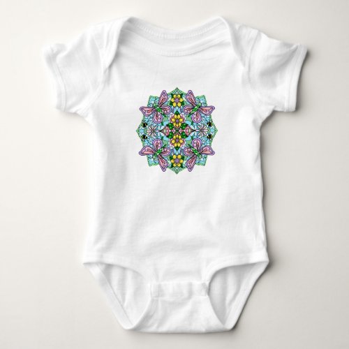 Pink Butterfly Mandala Whimsical Hand Drawn    Baby Bodysuit