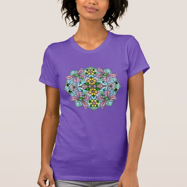 Pink Butterfly Mandala Whimsical Hand Drawn   T-Shirt (Front)