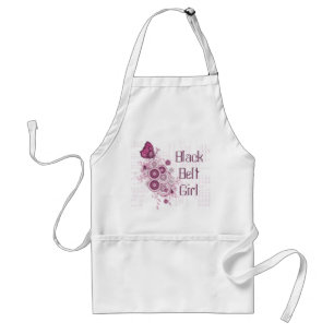 Pink Butterfly Martial Arts Black Belt Girl Adult Apron