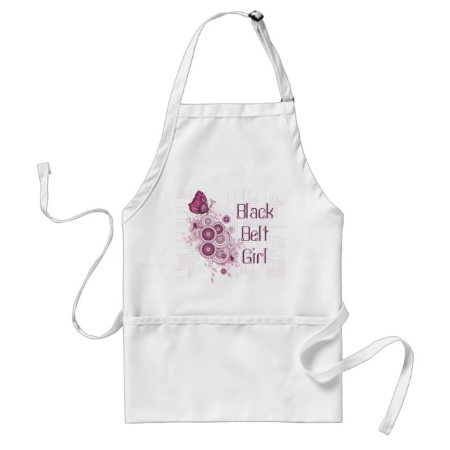 Pink Butterfly Martial Arts Black Belt Girl Adult Apron (Front)