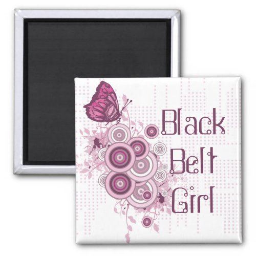 Pink Butterfly Martial Arts Black Belt Girl Magnet