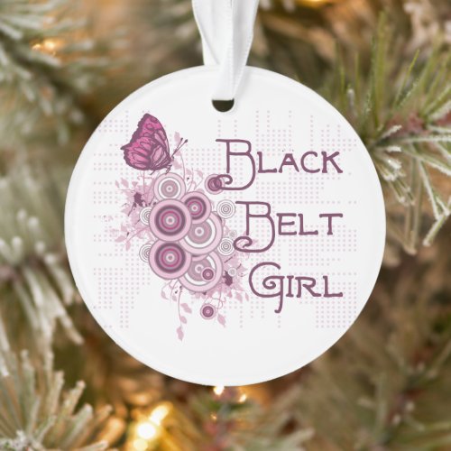 Pink Butterfly Martial Arts Black Belt Girl Ornament