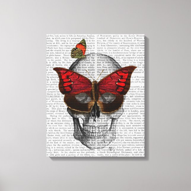 Pink Butterfly Mask Skull Canvas Print (Front)