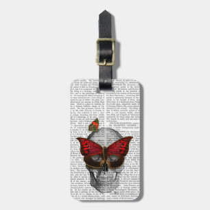Pink Butterfly Mask Skull Luggage Tag