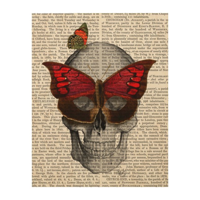 Pink Butterfly Mask Skull Wood Wall Decor (Front)