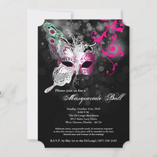 Pink Butterfly Masquerade Mask Costume Halloween Invitation