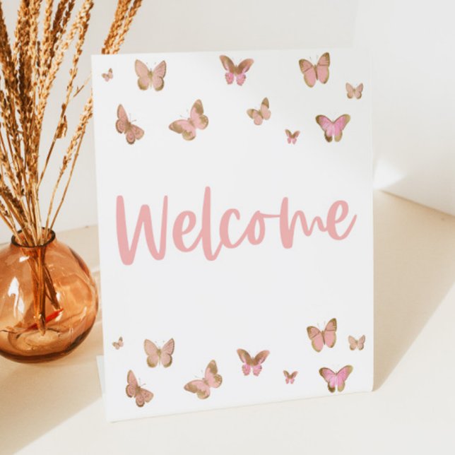 Pink Butterfly Mini Welcome Table Party Sign (Creator Uploaded)