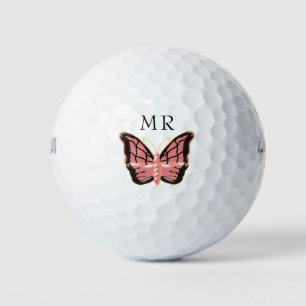 Pink Butterfly Monogrammed Golf Balls