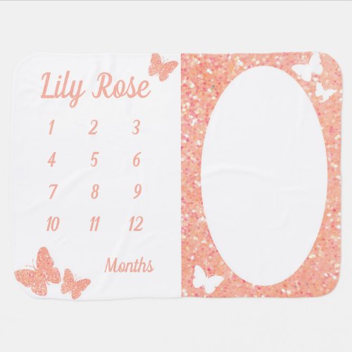 Pink Butterfly Monthly Milestone Baby Blanket