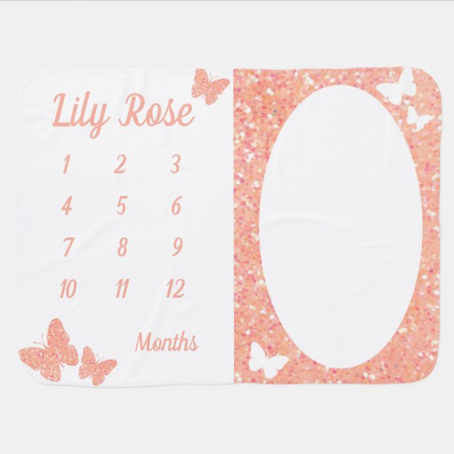 Pink Butterfly Monthly Milestone Baby Blanket (Horizontal)