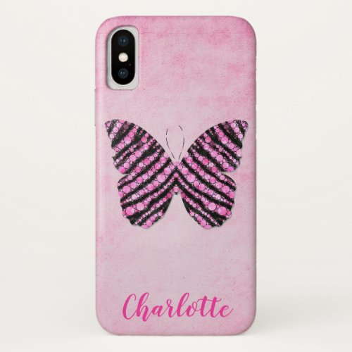 Pink Butterfly Name Monogram iPhone X Case