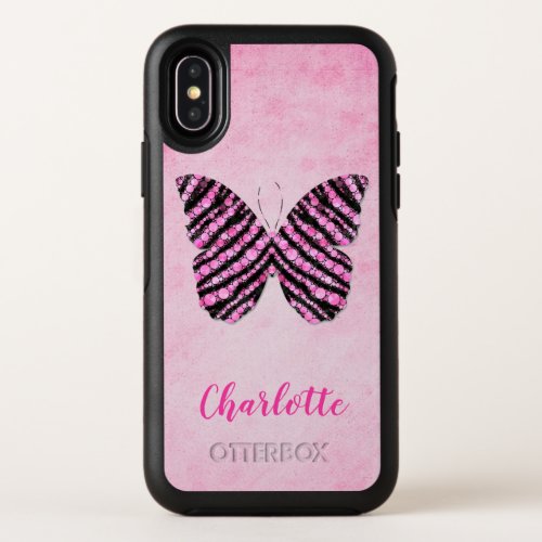 Pink Butterfly Name Monogram OtterBox Symmetry iPhone X Case