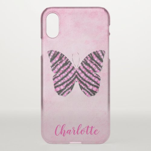 Pink Butterfly Name Monogram iPhone X Case