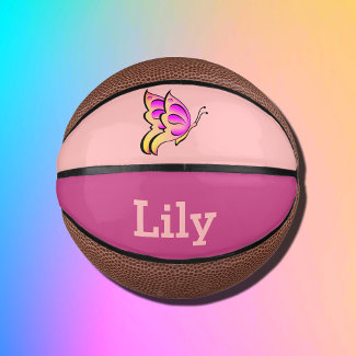 pink  butterfly  no2- add name mini basketball