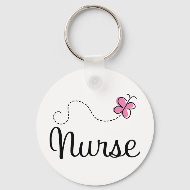 Pink Butterfly Nurse Gift Tee Keychain (Front)