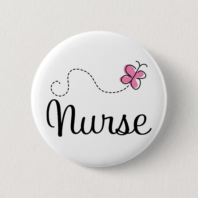Pink Butterfly Nurse Gift Tee Pinback Button (Front)