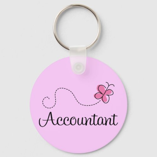 Pink Butterfly Occupation Accountant Keychain