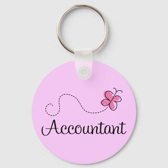 Pink Butterfly Occupation Accountant Keychain (Front)
