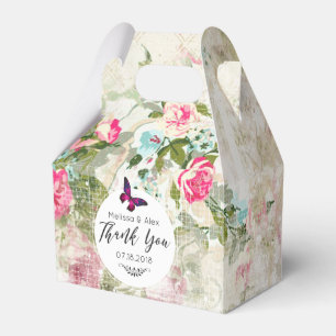 Pink Butterfly on a Shabby Vintage Collage Wedding Favor Boxes