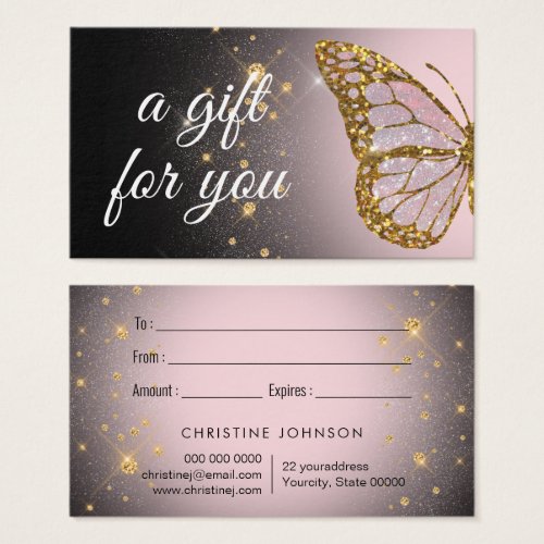 pink butterfly on black design gift card