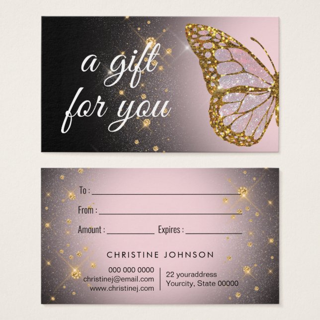 pink butterfly on black design gift card (Front & Back)