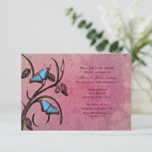 Pink Butterfly Pair Bridal Shower Invitation (Standing Front)