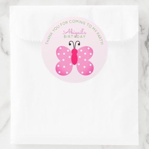 Pink Butterfly Party Favor Thank You Stickers