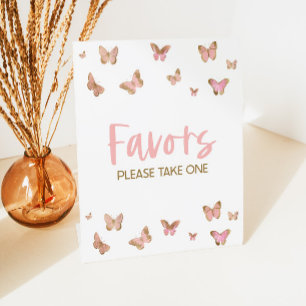 Pink Butterfly Party Favors Table Sign