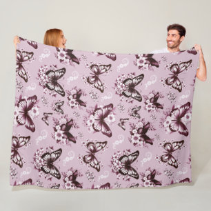 Pink Butterfly Pattern Fleece Blanket