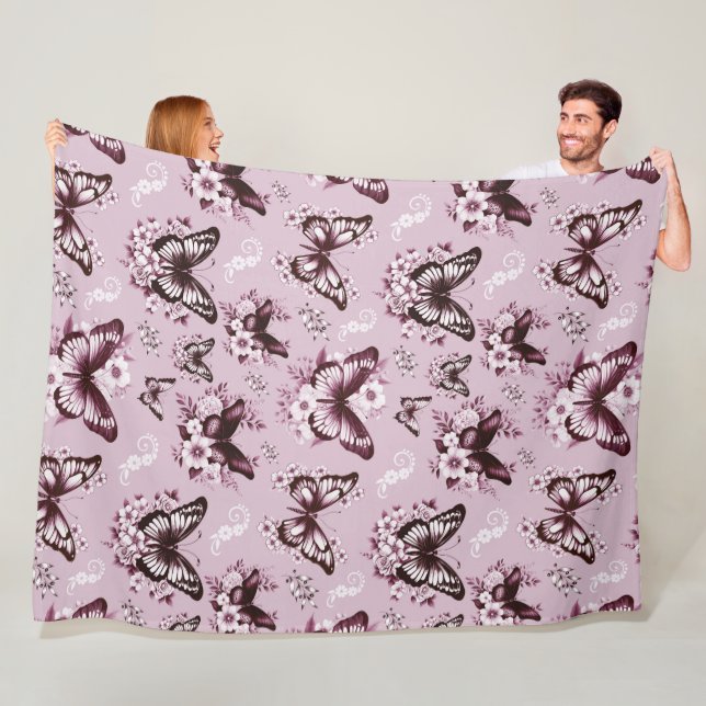 Pink Butterfly Pattern Fleece Blanket (In Situ)