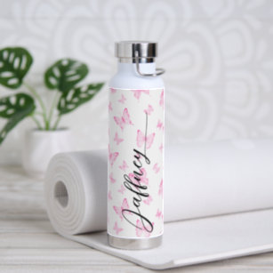 Pink Butterfly Pattern Gift For Bridesmaid Custom Water Bottle