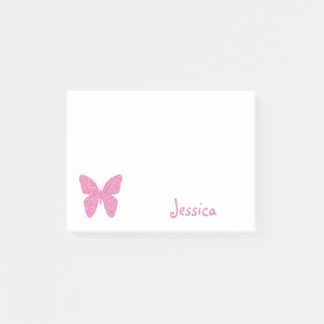 Pink Butterfly Personalized Girly Name Post-it Notes (Front)
