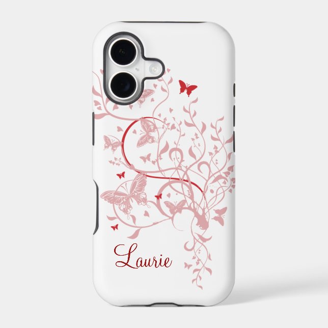 Pink Butterfly Personalized iPhone Case (Back)